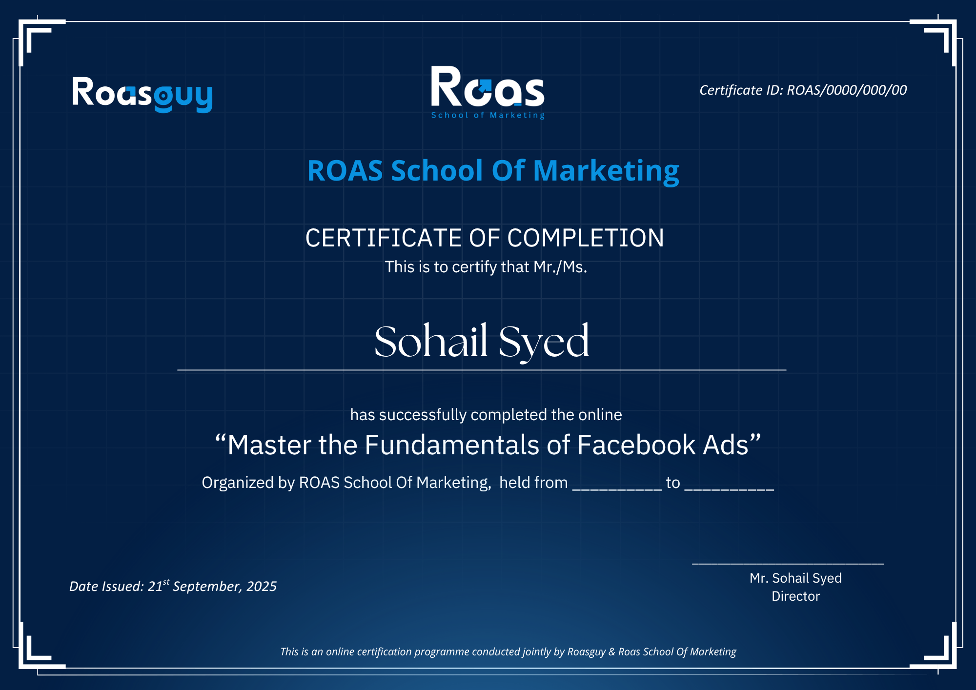 ROAS School Of Marketing Certificate